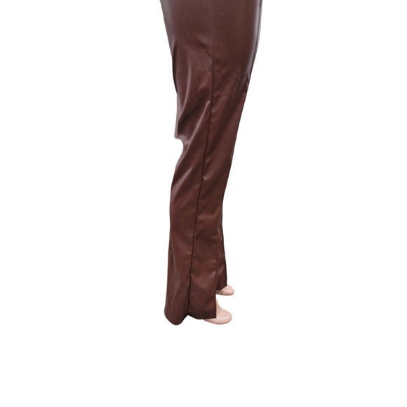 NEW Pretty Little Things Faux Leather Split Hem Trousers Pants Size 6‎ Brown - Picture 15 of 16